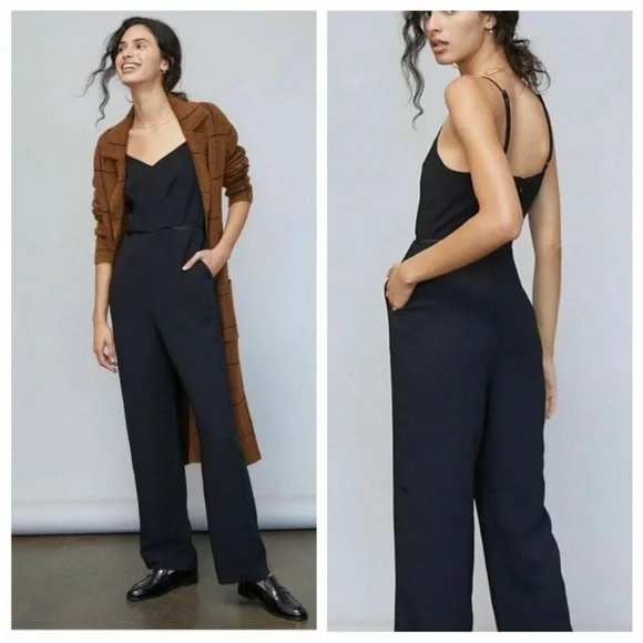 Anthropologie Maeve Black Asymmetrical Jumpsuit with Wide-Leg Design - Picture 2 of 13